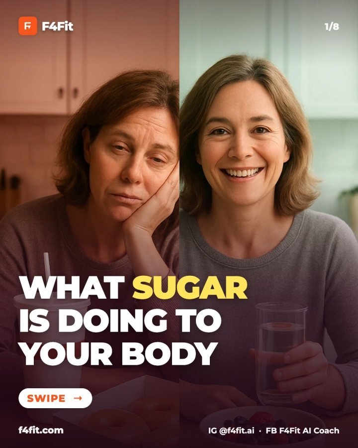 What sugar is doing to your body 👇 Swipe through. The average American eats about 17 teasp