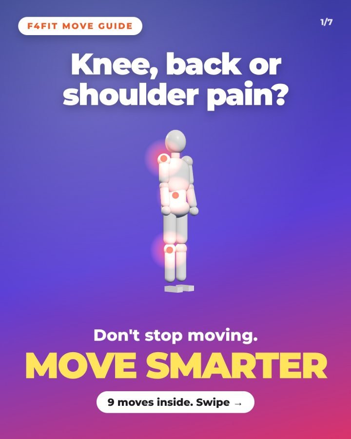 Knee, back or shoulder pain? Don't stop moving. Move smarter. 🦵🔥 Here are 9 gentle moves t